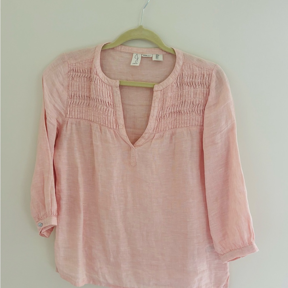 Light Pink Women's Split-Neck Peasant Blouse